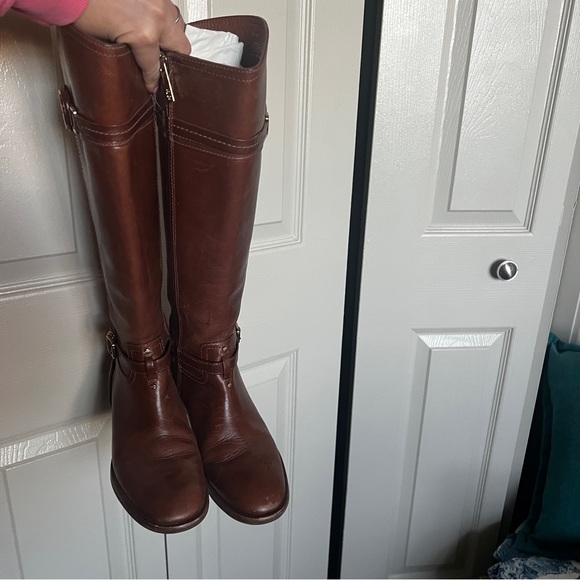TORY BURCH Calista Cognac Leather Riding Boot SZ 7 - Picture 12 of 15